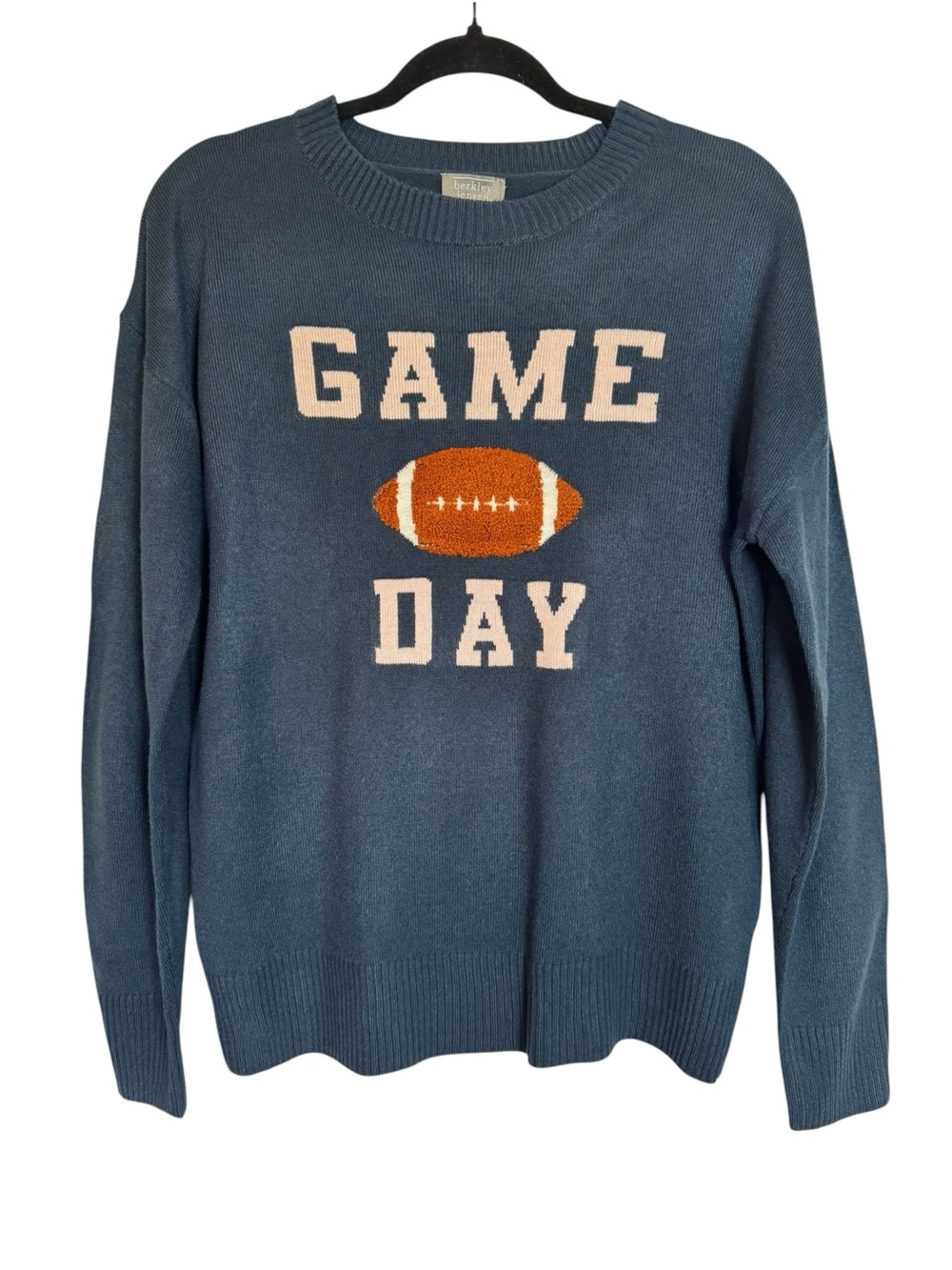 NWT Berkley Jensen Game Day Football Navy Crewneck Medium Sweater